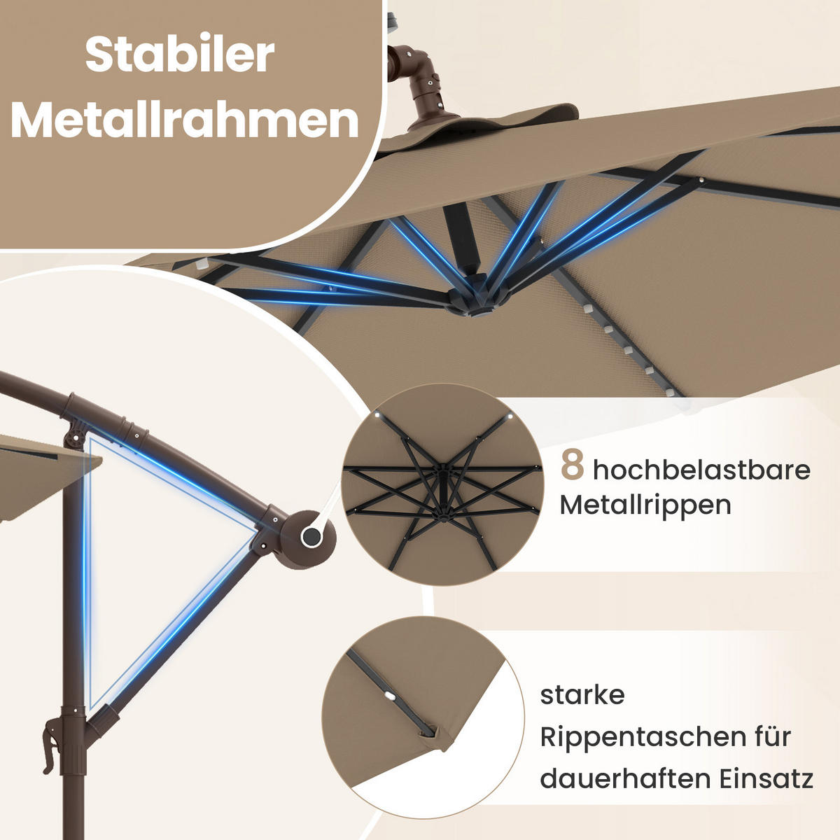HÄNGESCHIRM Braun - Braun, Textil (300/300cm) - COSTWAY