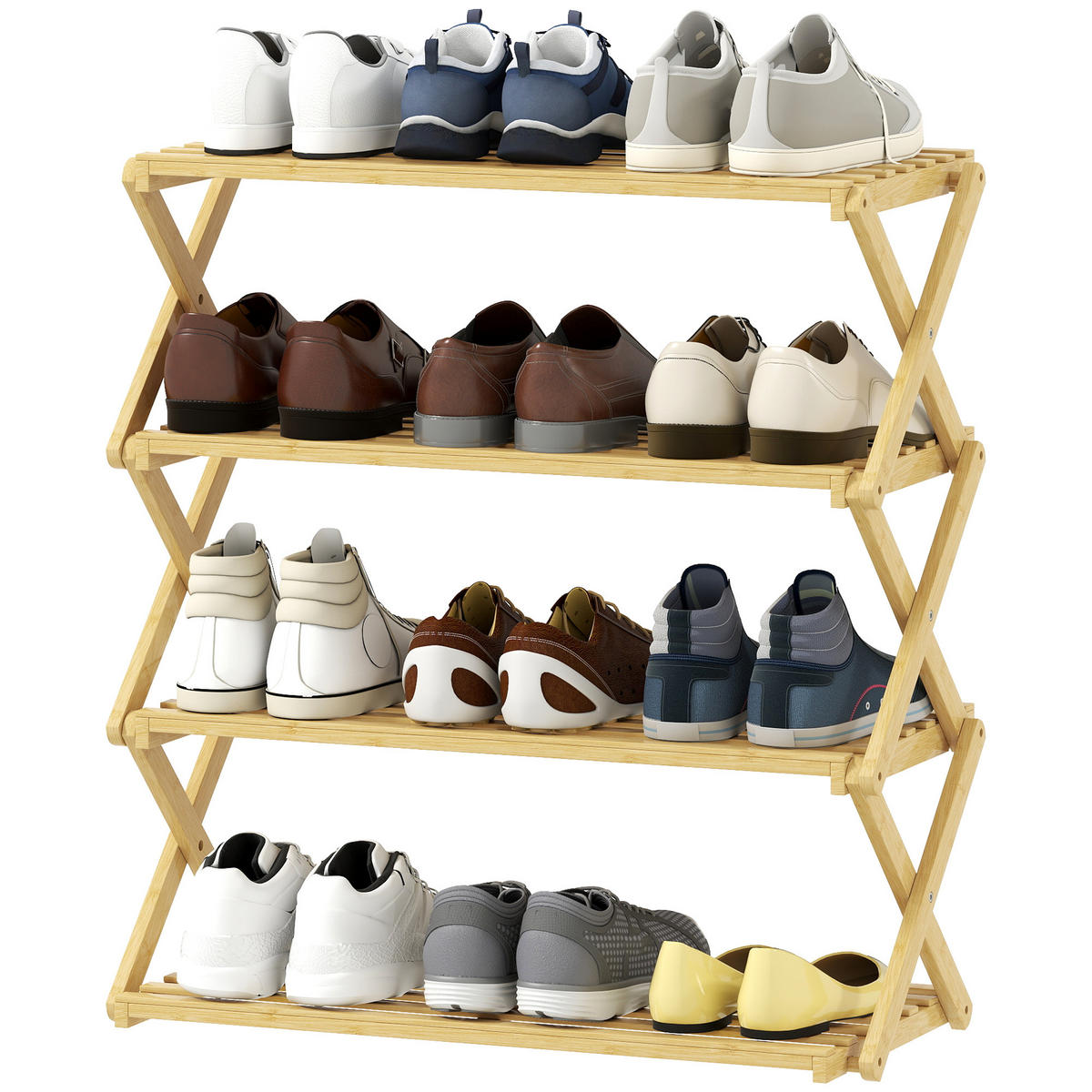 SCHUHREGAL Natur Bambus klappbar 4 Ebenen 1 Stück - Naturfarben, Holz (60/67/29cm) - PANGIVO