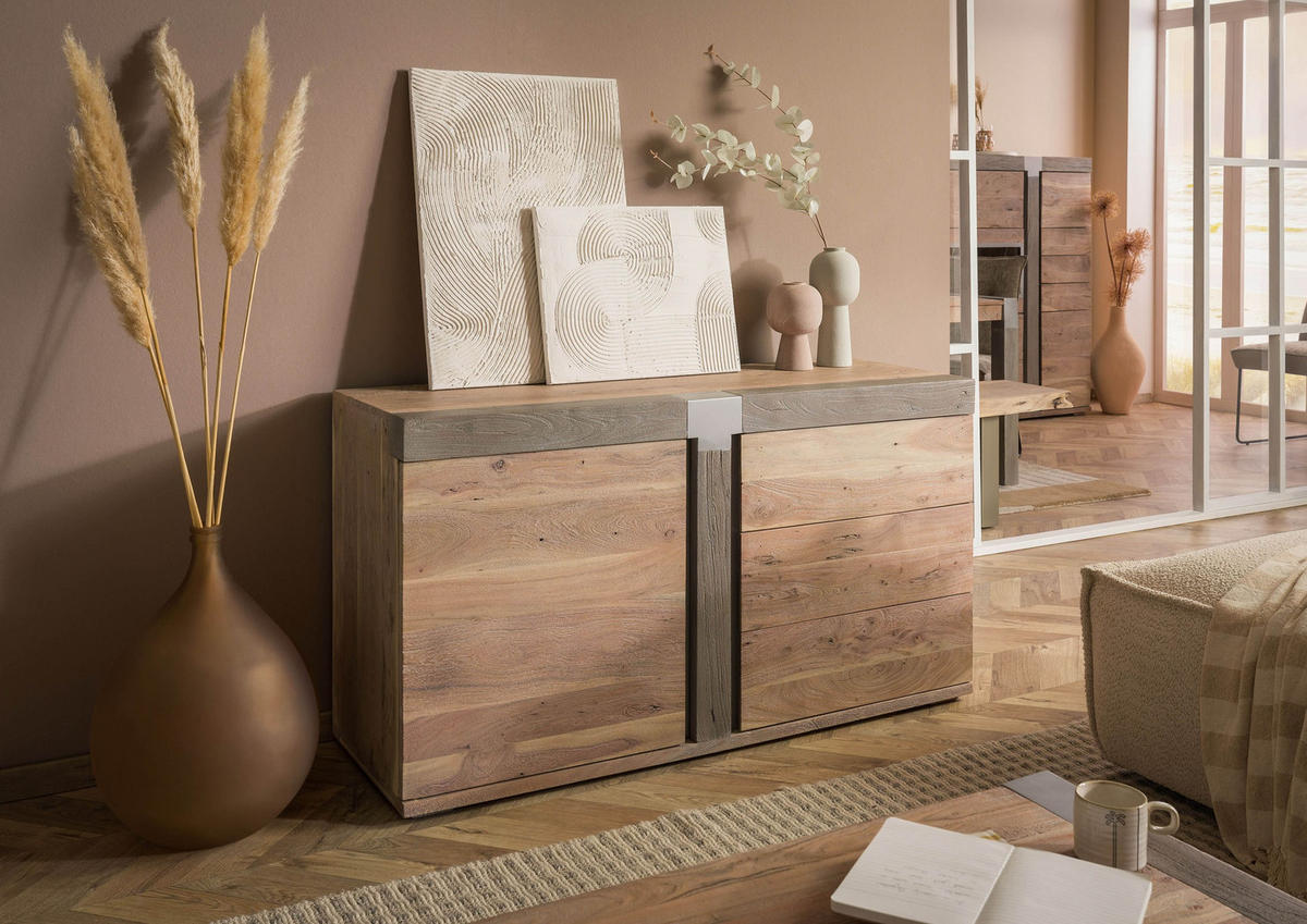SIDEBOARD Akazie 135x45x75 beige lackiert Amsterdam #128 - Beige, Holz (135/75/45cm) - Massivmoebel24
