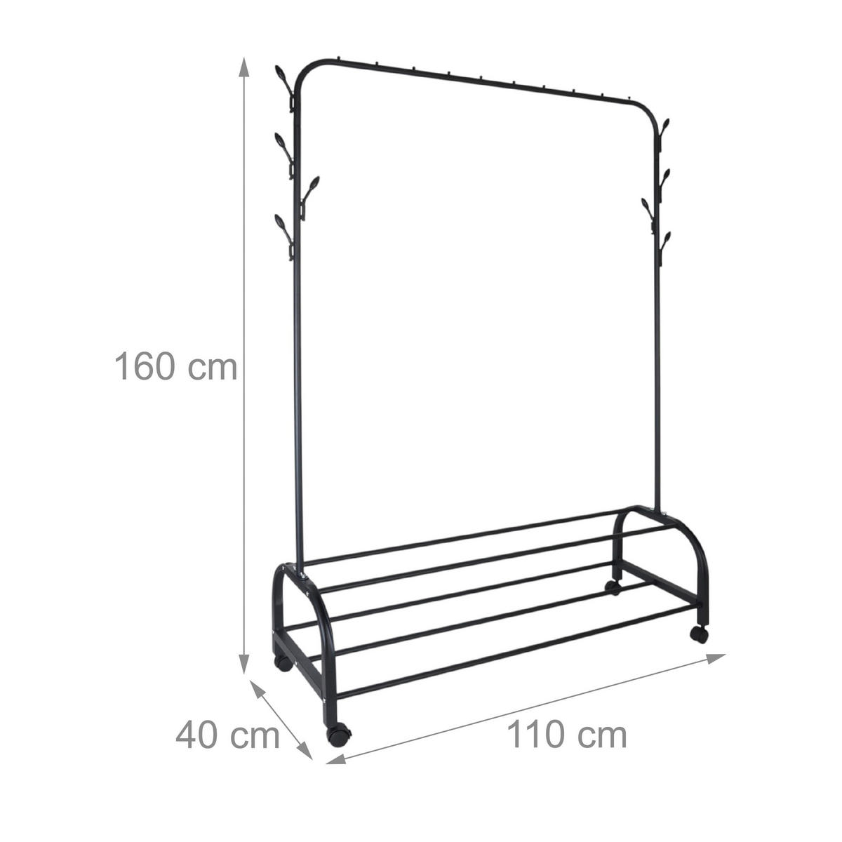 KLEIDERSTÄNDER - Schwarz, Kunststoff/Metall (110/160/40cm) - Relaxdays
