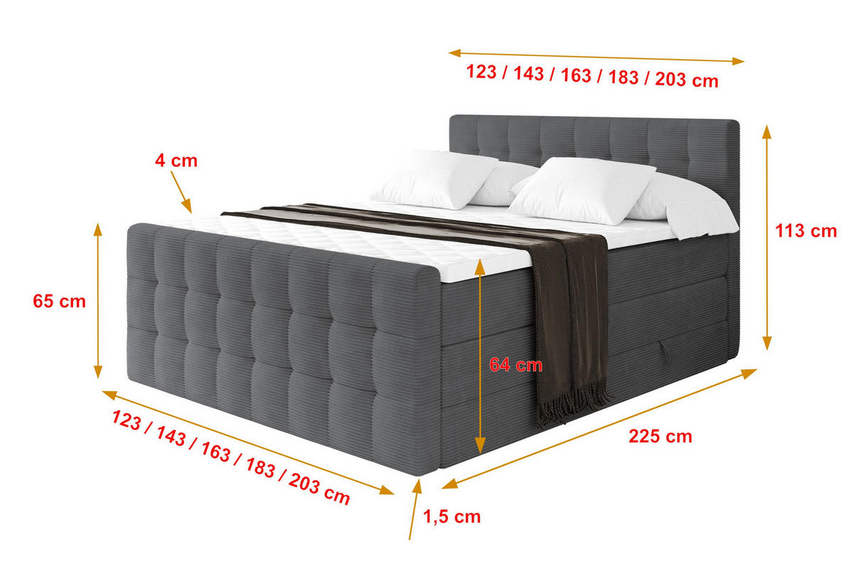 BOXSPRINGOVÁ POSTEL s matrací H3/H4 - IGAN-Z KING - 200x200 cm Tmavě šedá - antracitová, kompozitní dřevo (203/200cm) - ALTDECOR