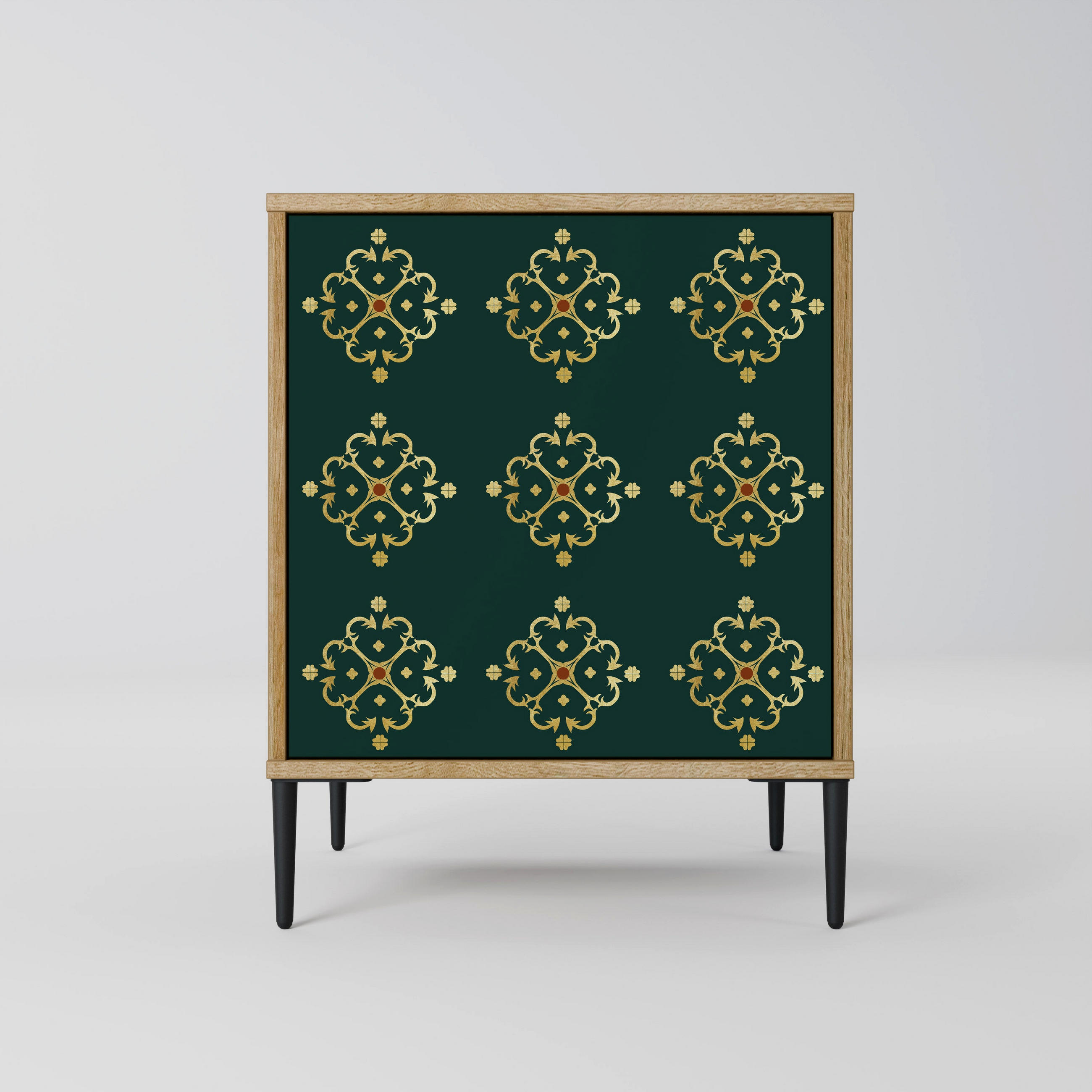 SIDEBOARD ROYAL MEDALLION, Eichefarben, 57,5x42x72,5 cm, Schwarze Metallfüße - Eichefarben/Multicolor, Holzwerkstoff/Metall (57.5/72.5/42cm) - SpaceRebels
