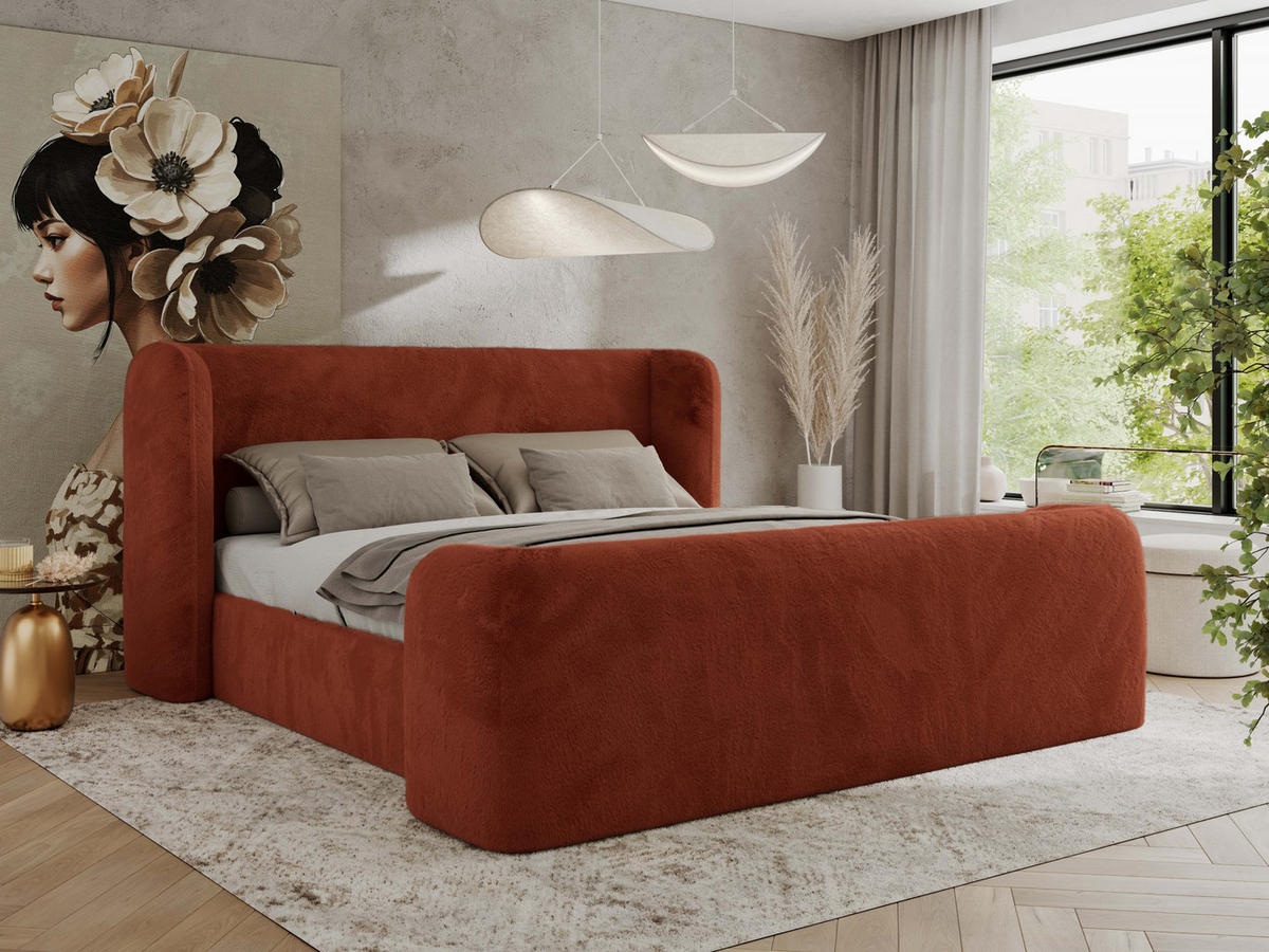 POLSTERBETT EMORA CLASSIC DUO 140/200 - Orange Plüsch - ohne Matratze - Orange, Textil (140/200cm) - MKS