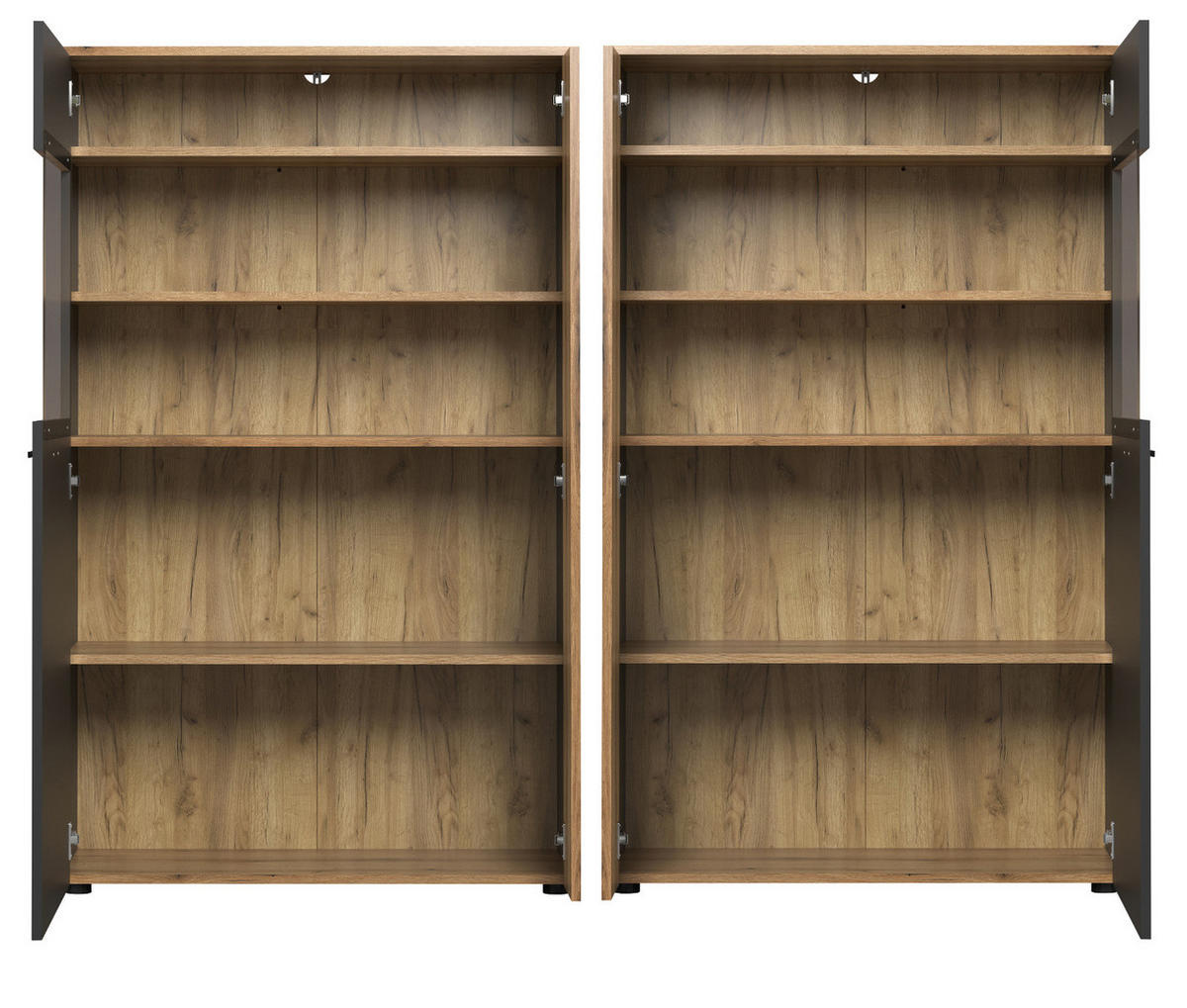 HIGHBOARD grau, Evoke Eiche 90 x 146 cm, Vitrine 2-türig - Eichefarben/Anthrazit, Holzwerkstoff/Kunststoff (90/146/42cm) - Top.Furn