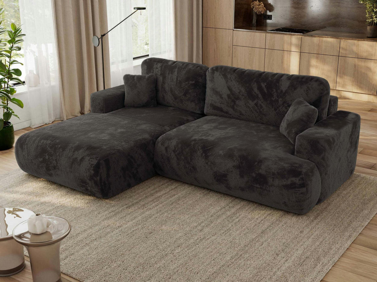 ECKSOFA OVO L Dunkelgrau Plüsch - Links Seite - Dunkelgrau/Schwarz, Kunststoff/Textil (271/195cm) - MKS