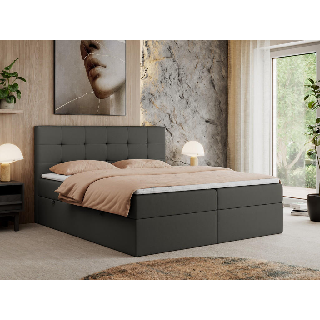 Thumbnail - MKS Boxbett, Dunkelgrau, Textil, 1-Sitzer, H3, Rechteckig, 120x200 cm, Schlafzimmer, Betten, Boxspringbetten
