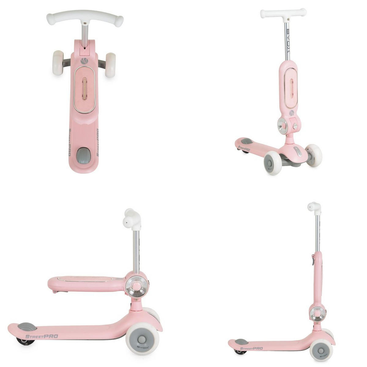 KINDERROLLER StreetPro 2 in 1 rosa Sitzfunktion, Musik, PU-Rollen, verstellbarer Lenker, Hinterradbremse - Rosa, Metall (55/30/78cm)