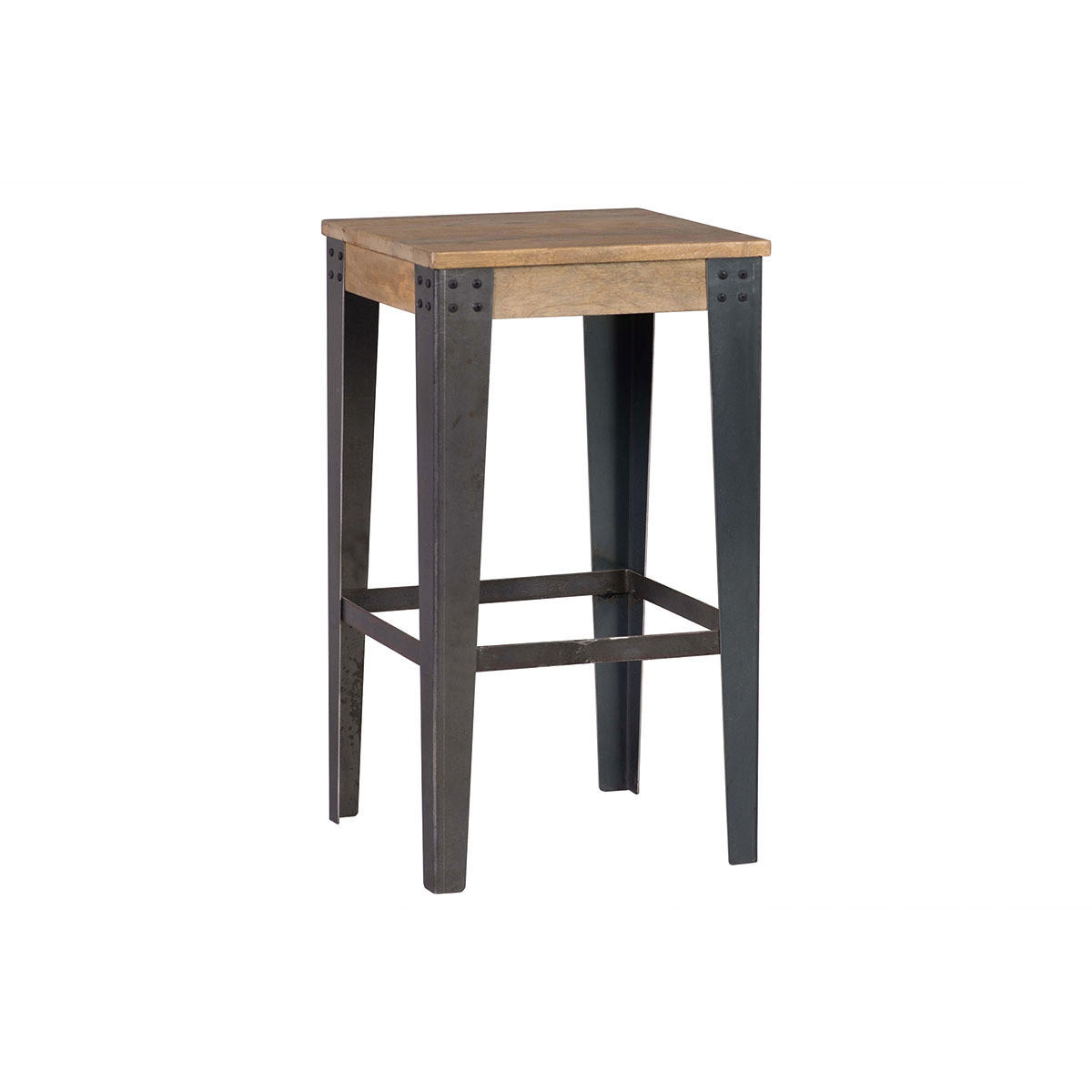 HOCKER Industrie Metall 65 cm MADISON - Braun, Holz (36/64.5/36cm) - Miliboo