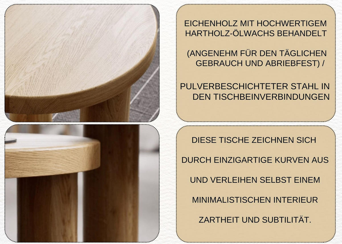 COUCHTISCH SET Eichenholz vollmassiv quadratisch Naturbelassenen 70/70/37 - Naturfarben, Holz (70/70/37cm)