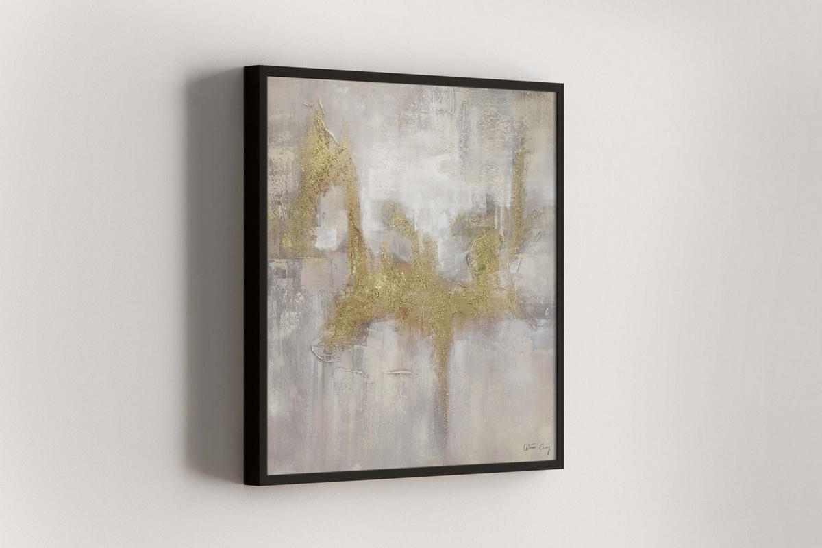 RUČNE MAĽOVANÝ AKRYLOVÝ OBRAZ 80/80 cm, sivý/zlatý, abstraktný geometrický motív - sivá/zlatá, drevo/textil (80/80cm) - KUNSTLOFT