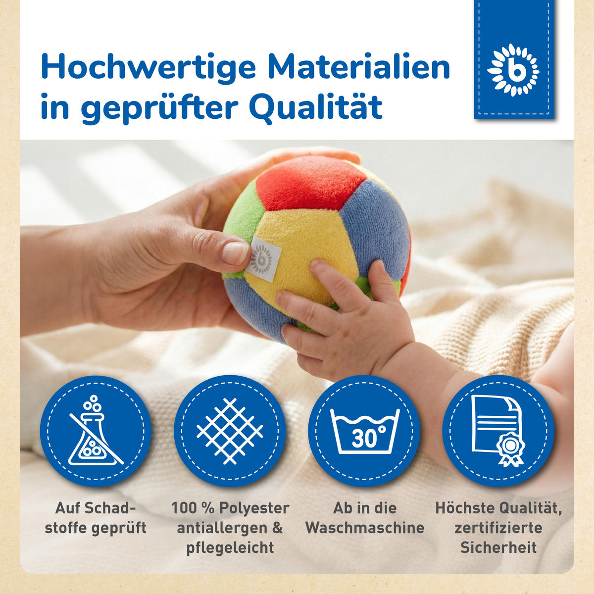 RASSEL Ball Kleinkinder - ab 6 Monat - Multicolor, Textil (11/11cm) - Bieco Spielwaren