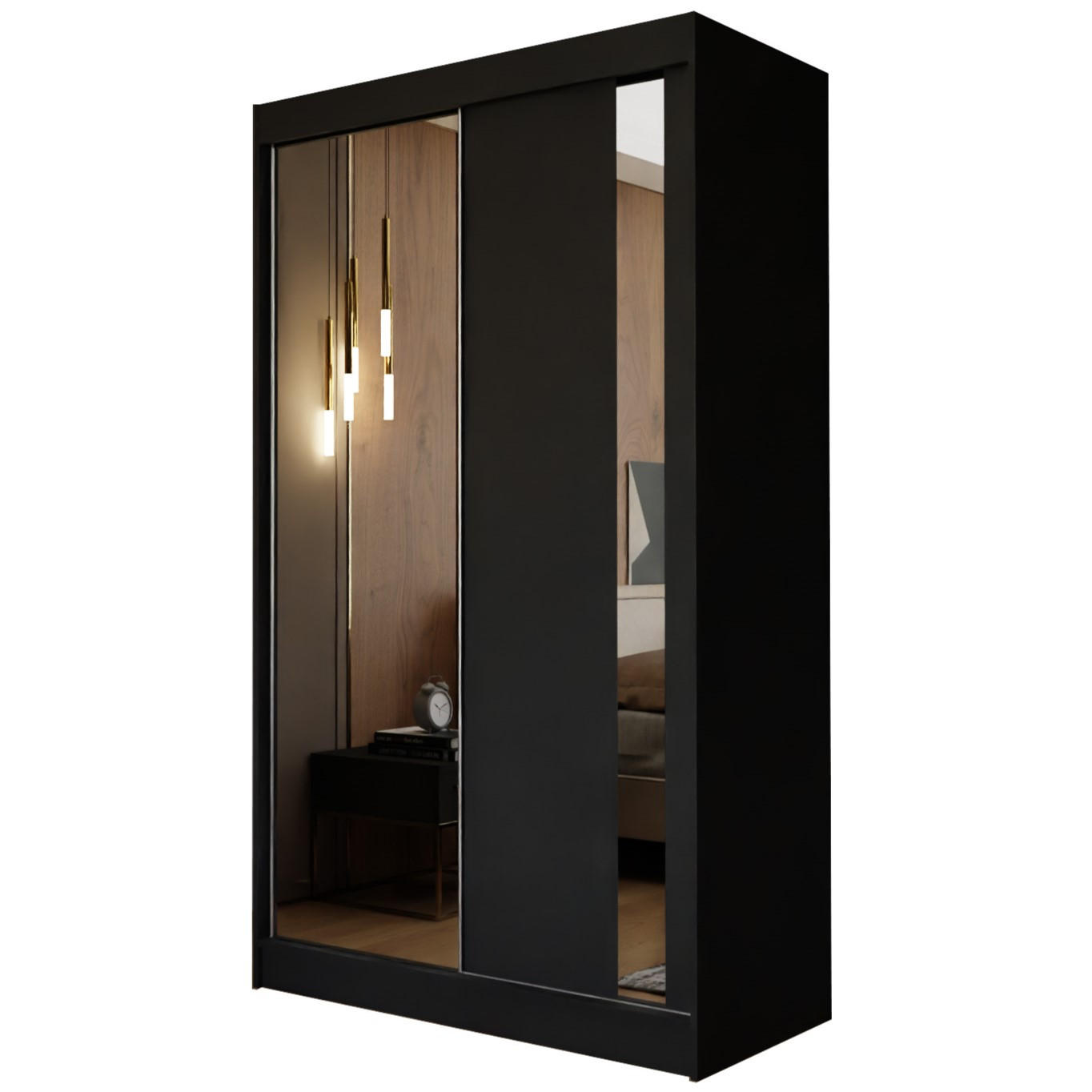 SCHWEBETÜRENSCHRANK GRAZIA 120/216/61 cm 2-türig mit Spiegel Schwarz - Schwarz, Holzwerkstoff (120/216/61cm) - MASSENO