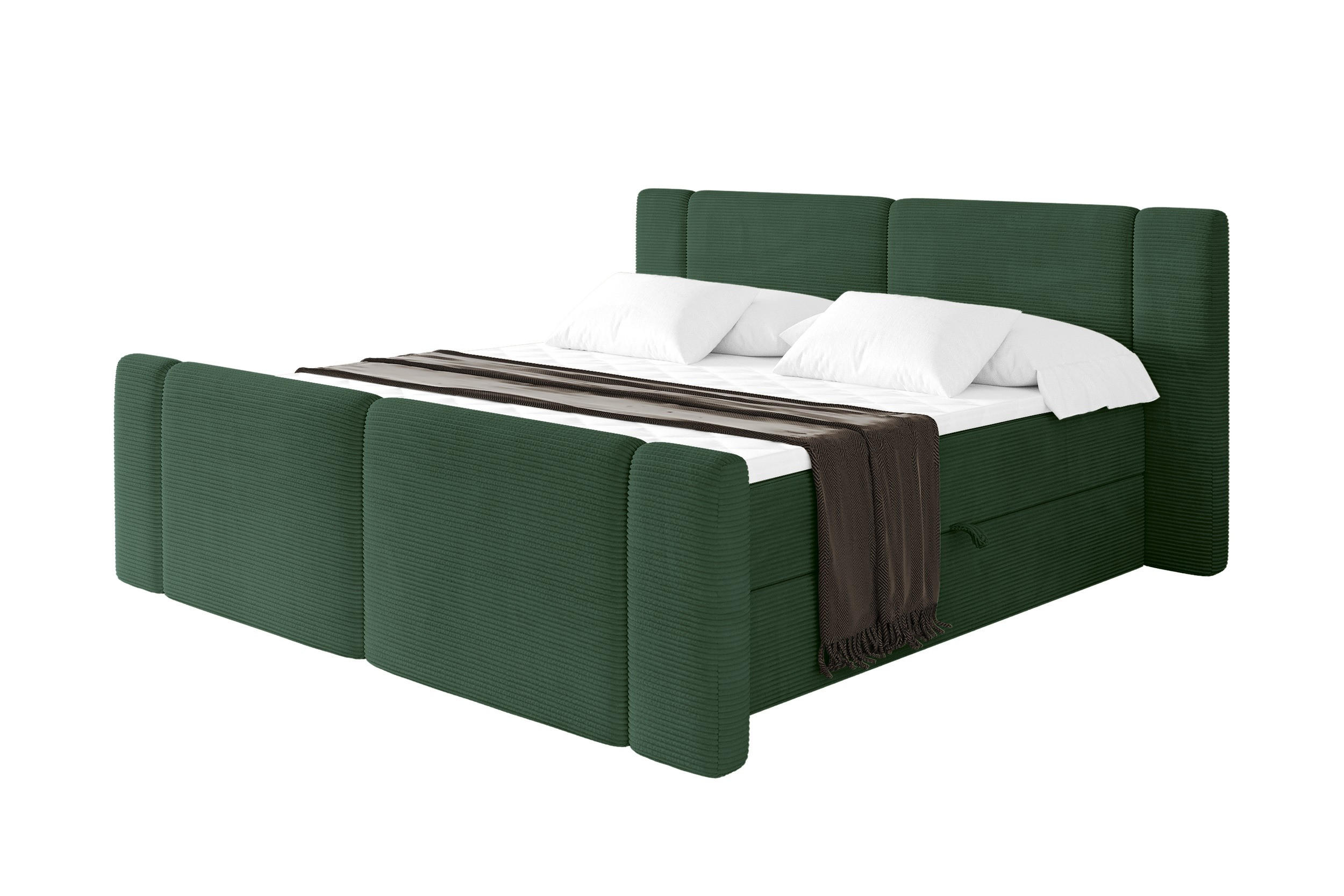 BOXBETT mit Matratze H4 - EVON Zanozek - 140x200 cm Grün - Grün, Holzwerkstoff (140/200cm) - ALTDECOR