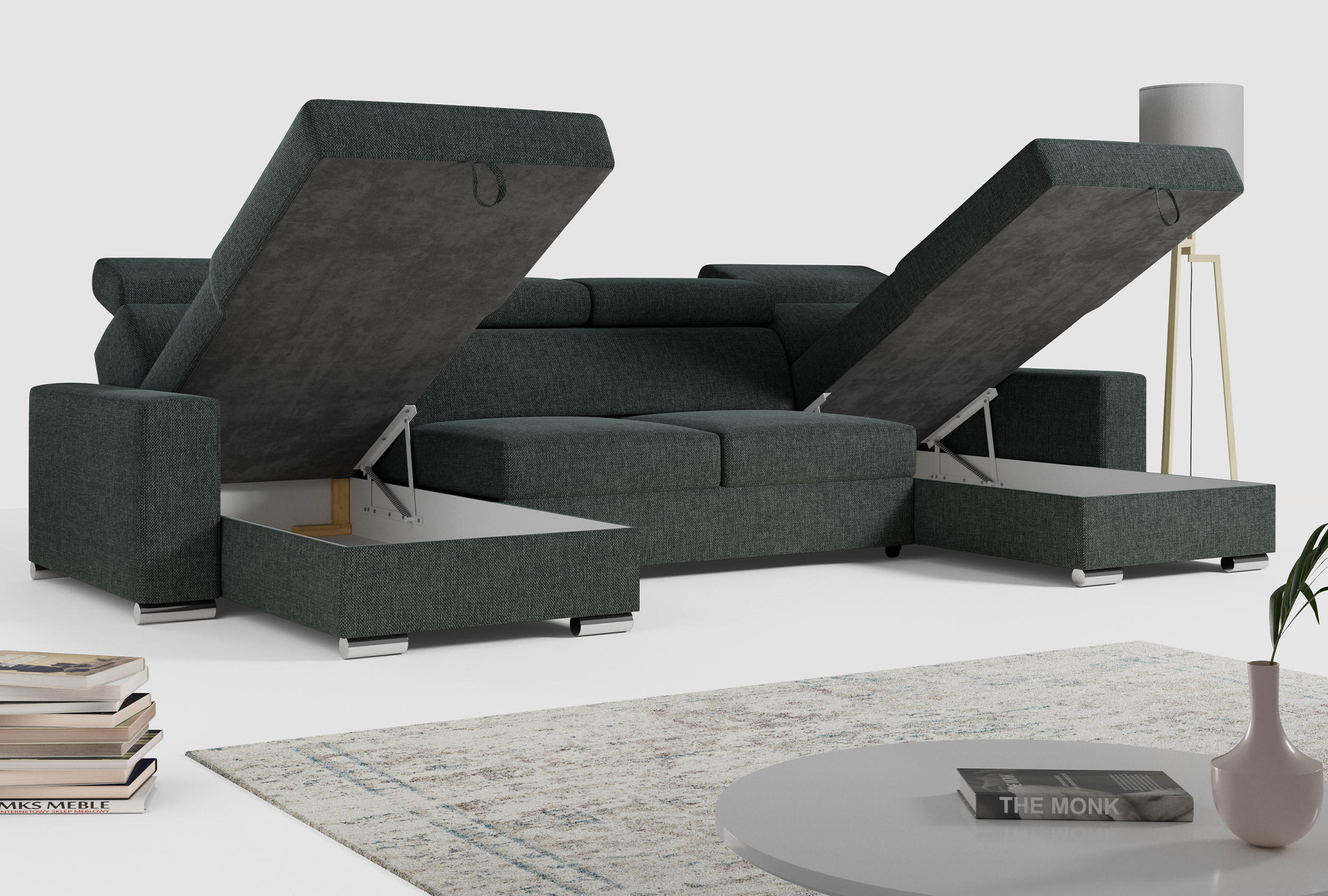 Thumbnail - MKS Wohnlandschaft, Dunkelgrau, Textil, 6-Sitzer, U-Form, 306x98x168 cm, Wohnzimmer, Sofas & Couches, Wohnlandschaften, ...