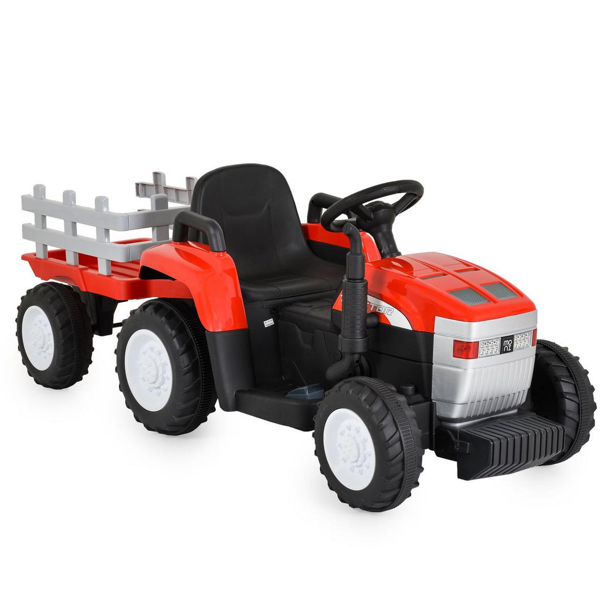 KINDER ELEKTROTRAKTOR Dallas rot mit Anhänger, Fernbedienung, Musik, Lichter - Rot, Kunststoff (140/52/53cm) - Moni