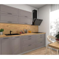 KÜCHENZEILE Kvantum Grau / Beige Matt 240 / 51,6 / 207cm (HETTICH Vollauszug) - Beige/Grau, Holzwerkstoff/Metall (240/207/51.6cm) - Feldmann-Wohnen
