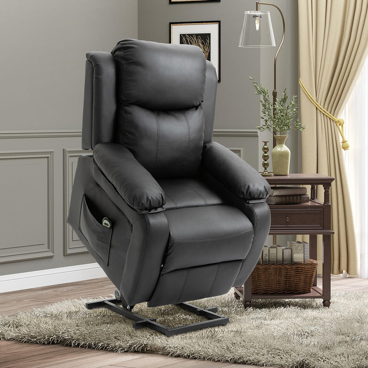RELAXSESSEL DE-15442 elektrisch verstellbar mit Aufstehhilfe Schwarz - Schwarz, Leder (76/105/90cm) - ComfortXL
