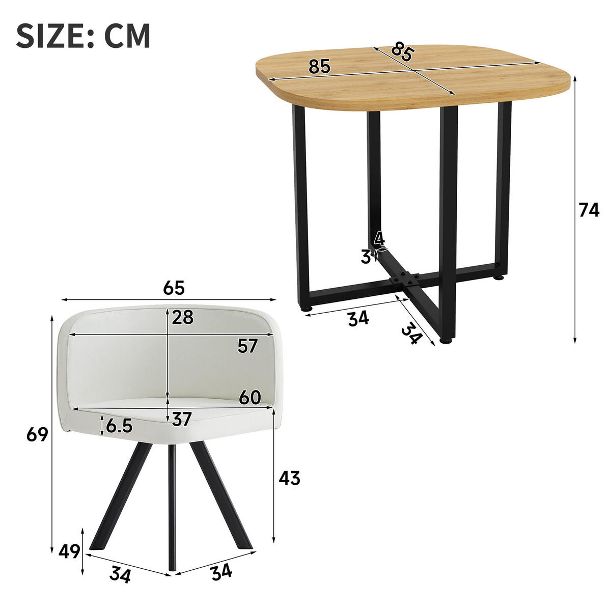 JÍDELNÍ SESTAVA 5dílná 85cm Dub Len Béžová - různobarevná, přírodní materiály (85/74/85cm) - FLIEKS