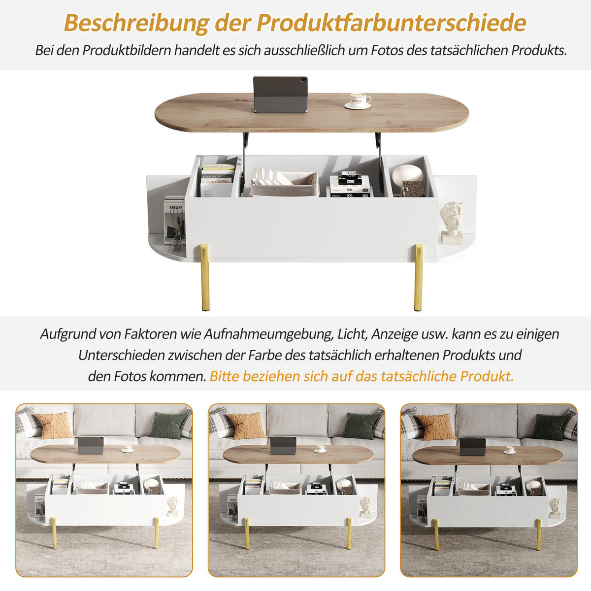 COUCHTISCH Weiß/Naturholzfarbe - Weiß, Holzwerkstoff (120/50/43cm)