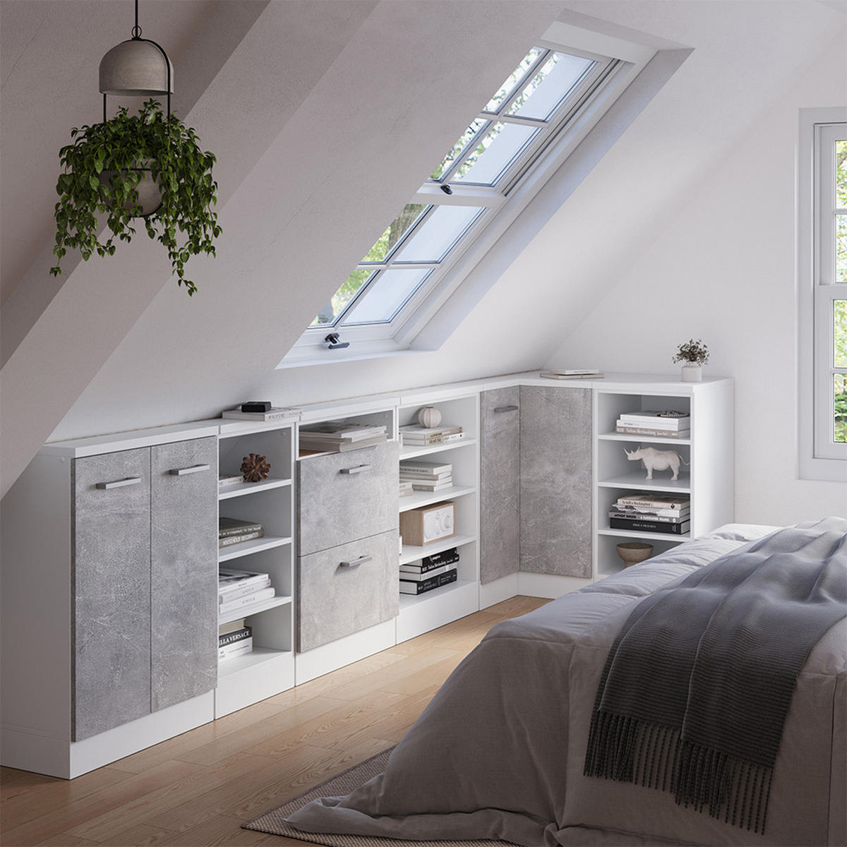 DACHSCHRÄGENSCHRANK ECKSCHRANK Rion Beton/Weiß 75.6 x 81.6 cm mit 1 Tür - Weiß/Grau, Holzwerkstoff (75.6/81.6/75.6cm) - Vicco