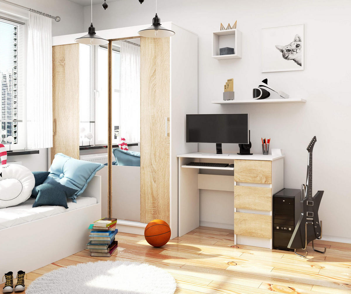 SCHREIBTISCH Weiß, Sonoma Eiche 90x50x77 cm - Weiß/Sonoma Eiche, Holzwerkstoff (50/90/77cm) - Akord