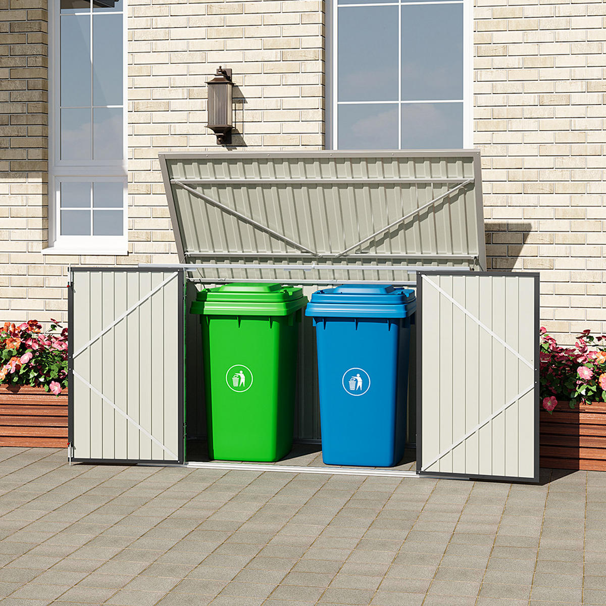 FAHRRADGARAGE mit abschließbaren Türen aus Stahl Grau Hochwertiger Wetterbeständige 210 x 105 x 130 cm - Anthrazit, Metall (210/130/105cm) - Livingandhome
