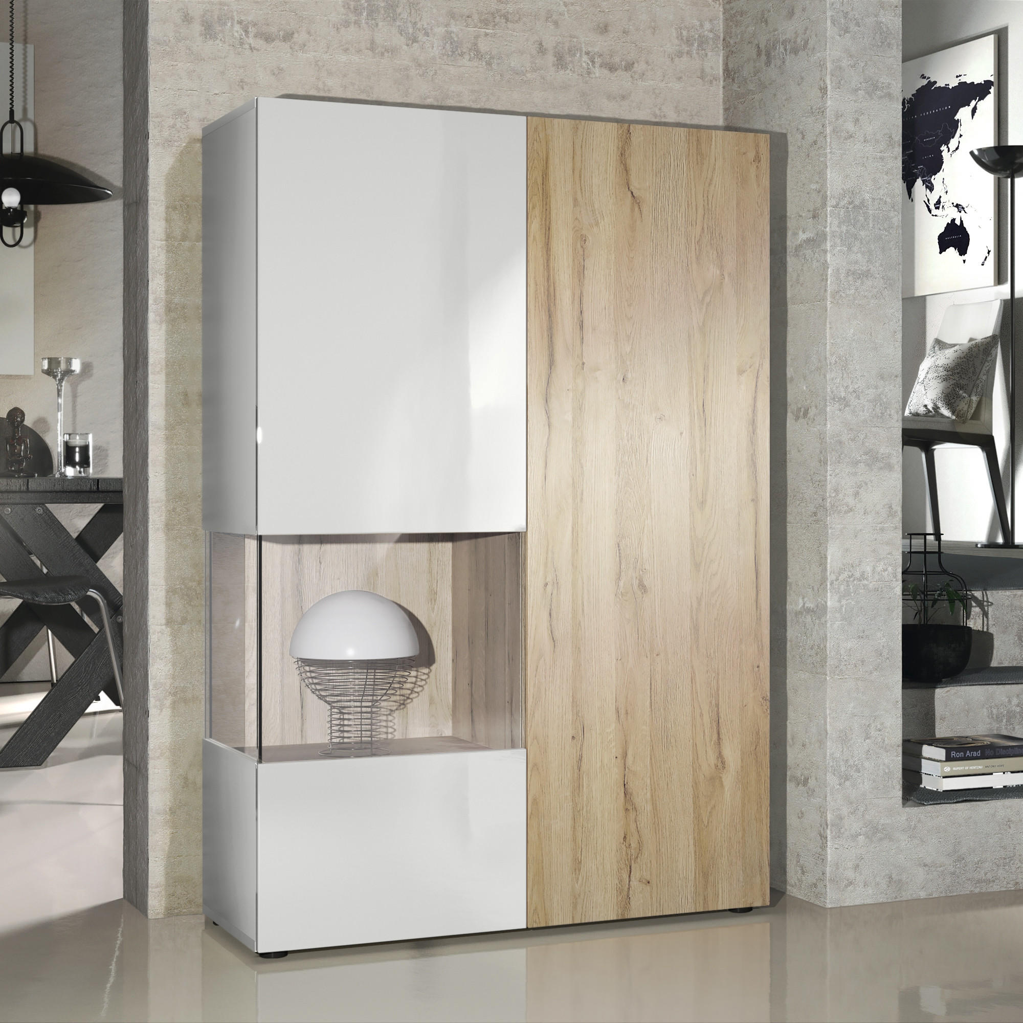 VITRINE Morena Tür und Einsatz in Eiche Natur - Eichefarben, Holzwerkstoff (91.5/136.5/37cm) - Vladon