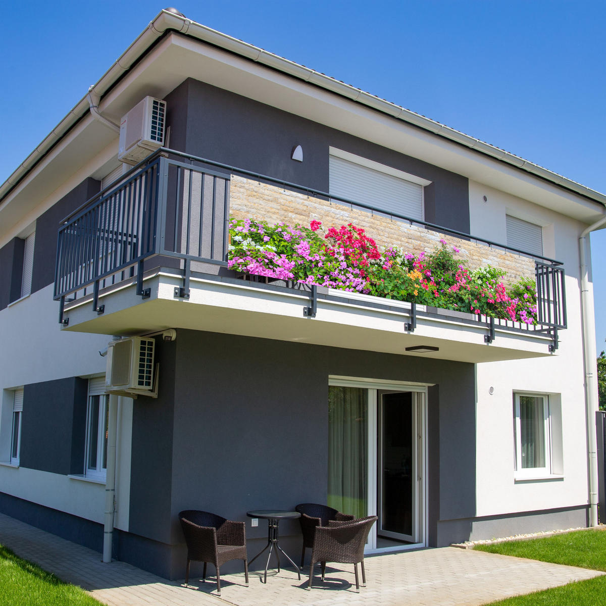 BALKON-SICHTSCHUTZ Blumen - Pflanzen - Blätter - Steine - Pink, Kunststoff (500/130cm) - MuchoWow