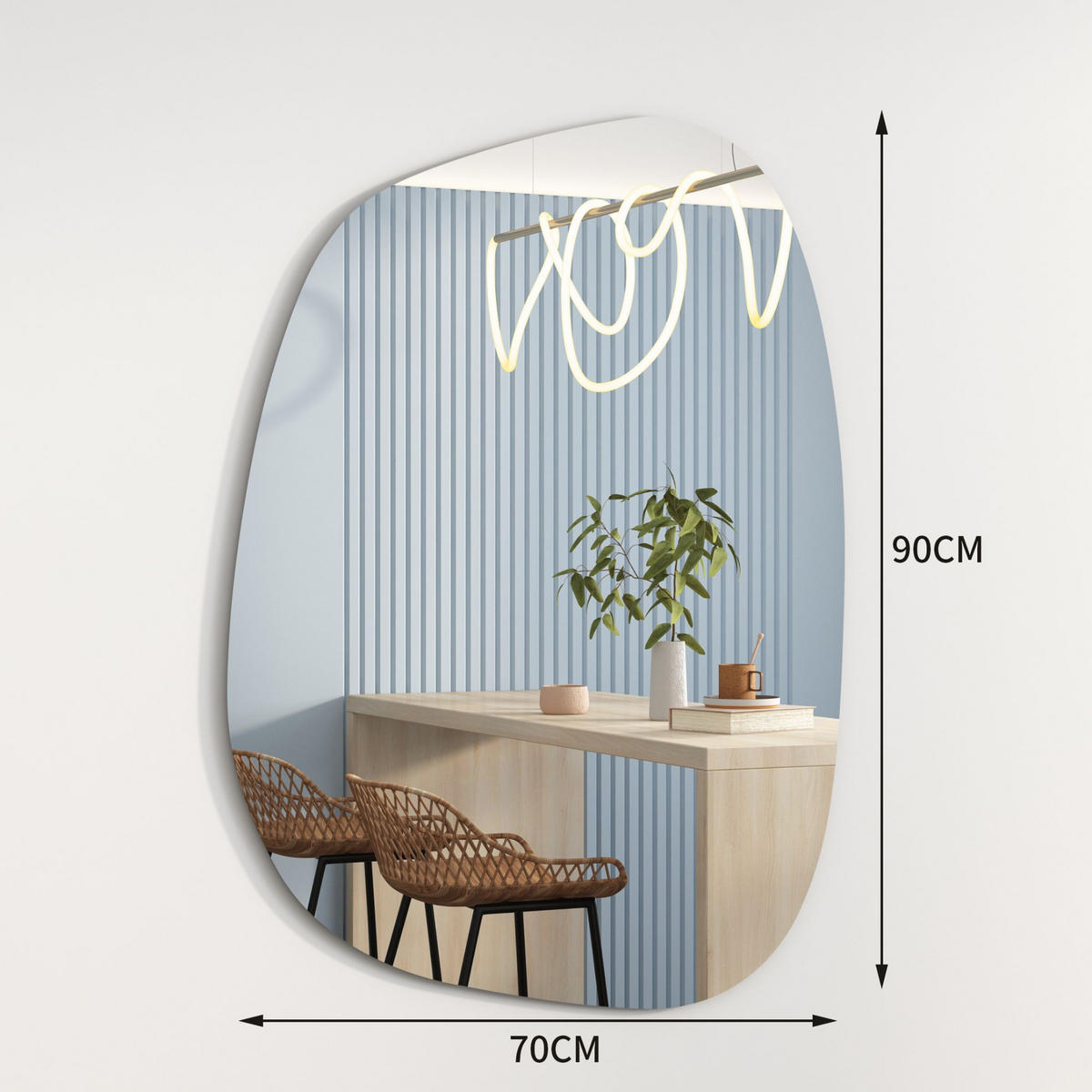 SPIEGEL ASYMMETRISCH 90cm x 70cm - Schwarz, Glas (90/70/2cm) - Albatros