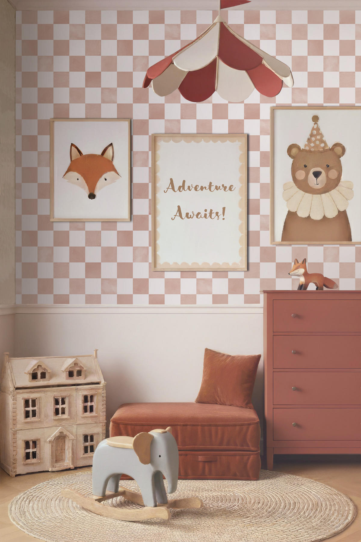 TAPETE Karomuster 50 x 900 cm - Terracotta, Papier (50/900cm) - ESTAhome