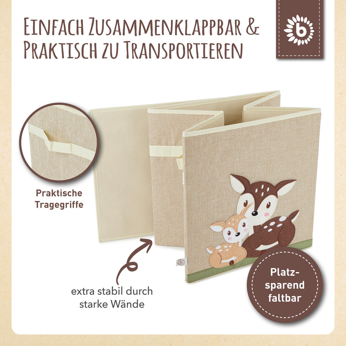 AUFBEWAHRUNGSBOX Kinder Kallax Reh - Beige/Braun, Textil (33/33cm) - Bieco Spielwaren