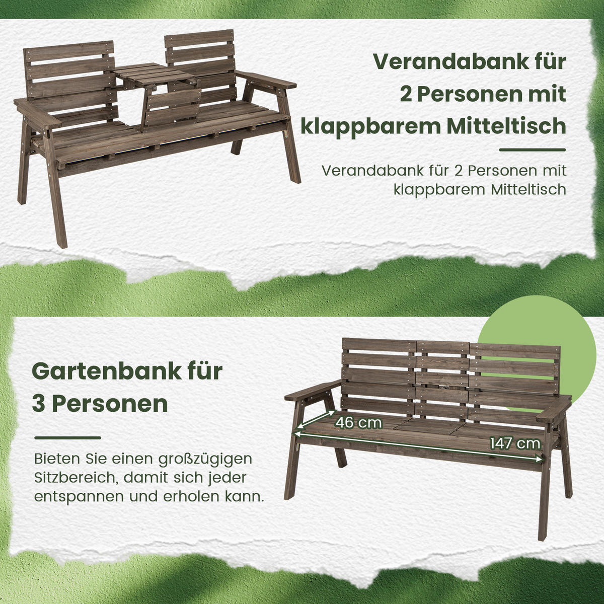 GARTENBANK Kaffee - Braun, Holz (64/86/160cm) - COSTWAY