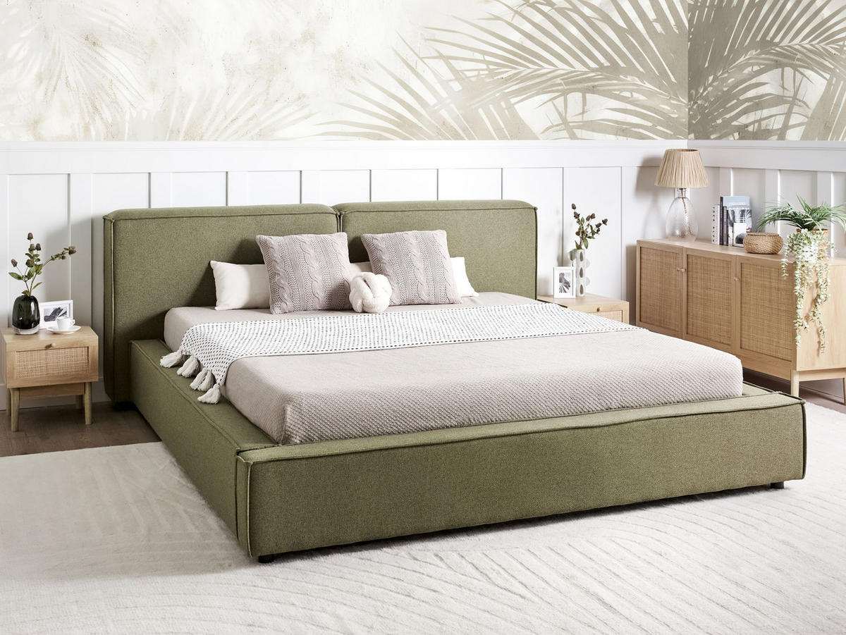 POLSTERBETT mit Lattenrost 180x200 cm Grün Linards - Hellgrün, Textil (180/200cm) - Beliani