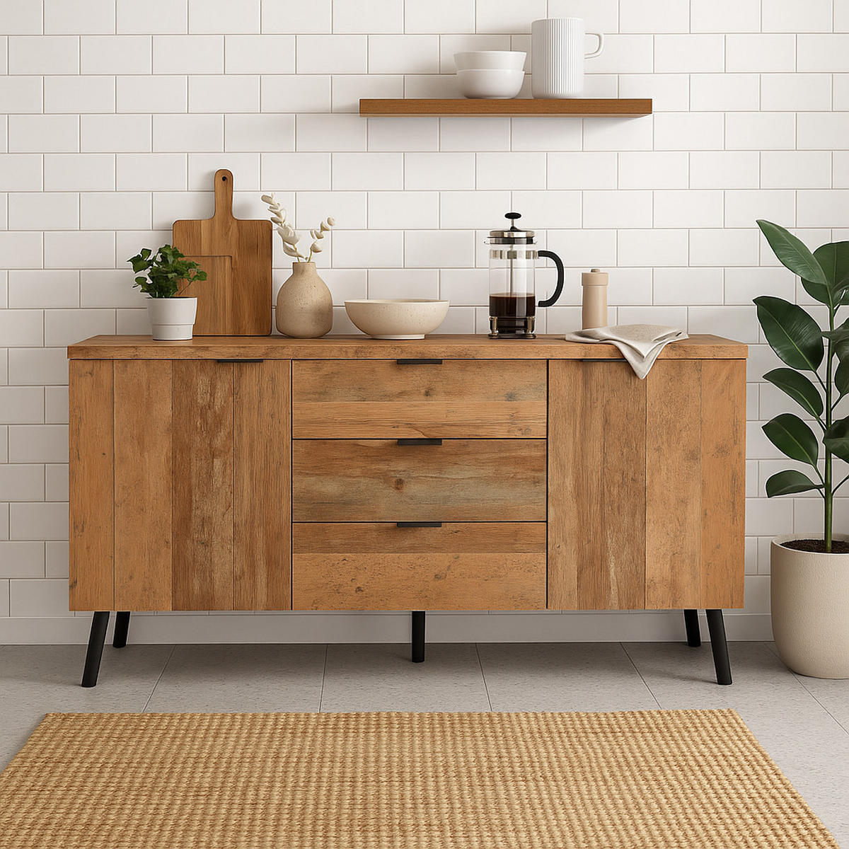 MEHRZWECKSCHRANK Retro 140/35/70 cm - Alteiche, Holzwerkstoff (35/70/140cm) - Urban Meuble