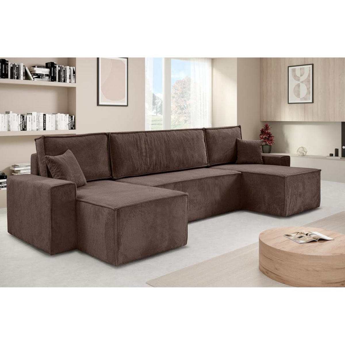 WOHNLANDSCHAFT Hektor U mit Schlaffunktion braun - Schwarz/Braun, Kunststoff/Textil (318/94/152cm) - Beautysofa