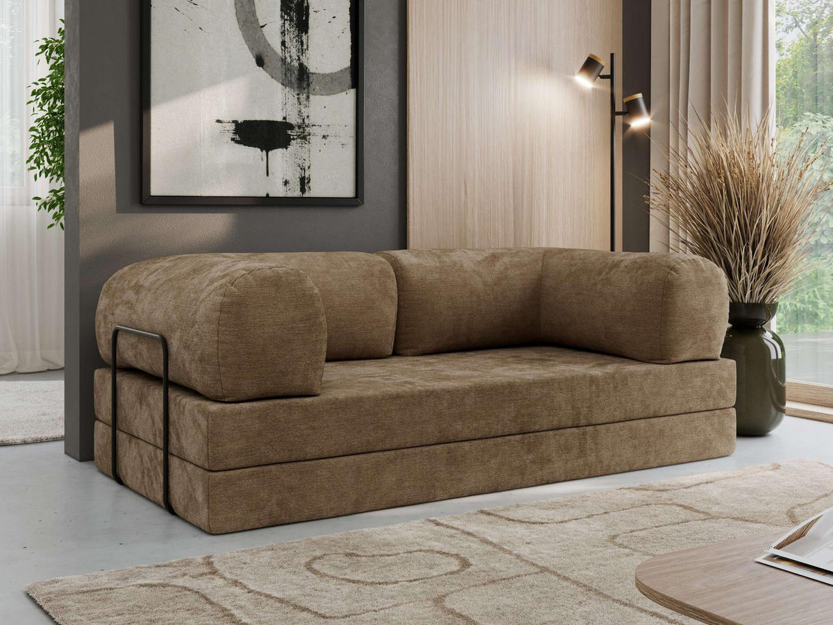TROJMIESTNA POHOVKA ORSETTO - Svetlohnedá Hladká ženilka - svetlohnedá/čierna, kov/textil (200/70/100cm) - MKS