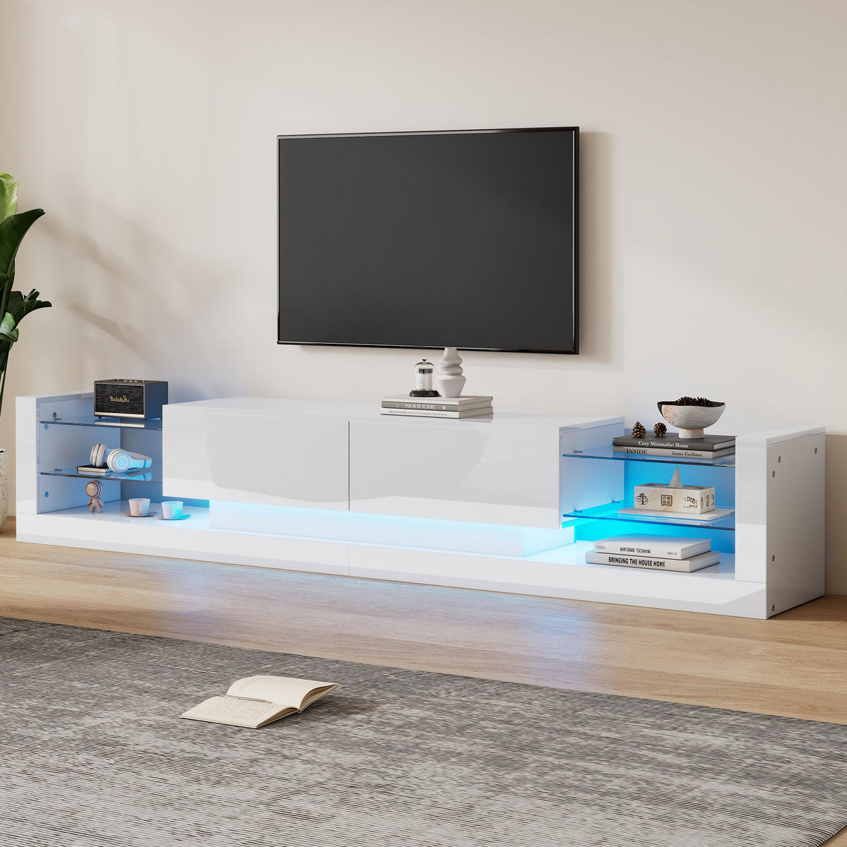 TV-ELEMENT181X38X38CM Hochglanz-Weiß mit LED-Beleuchtung für 80-Zoll - Weiß, Holz (45.72/15.88/101.6cm) - Raelunyi