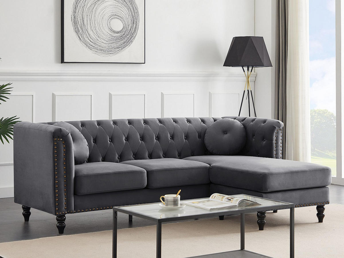 ECKSOFA - Ecke wechselbar - Samt - Anthrazit - TURNER - Anthrazit, Textil (222/144cm) - Vente-Unique