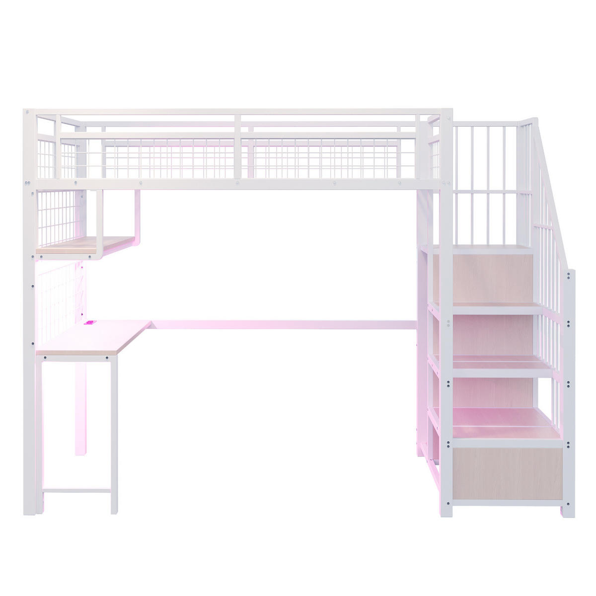 HOCHBETT mit Schreibtisch 90/200 cm in Weiß – mit Stauraumtreppe und Kleiderschrank - Weiß, Metall (90/200cm) - BEAOK
