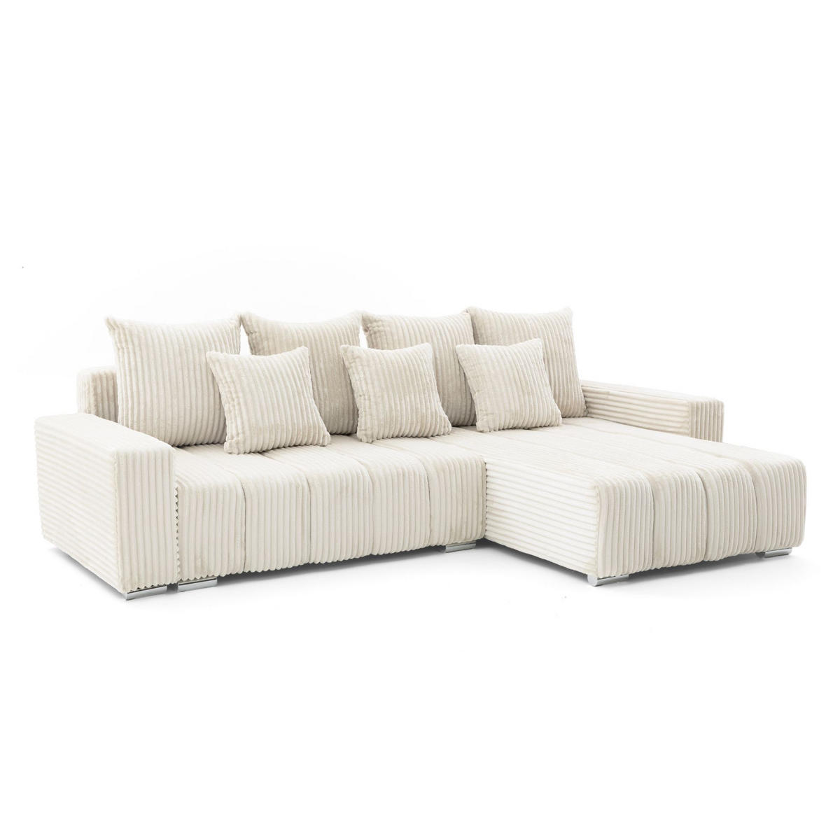 ECKSOFA PIANO L Rechts mit Schlaffunktion 137x234 Cord Creme - Silberfarben/Creme, Holz/Textil (178/278cm) - Muffo