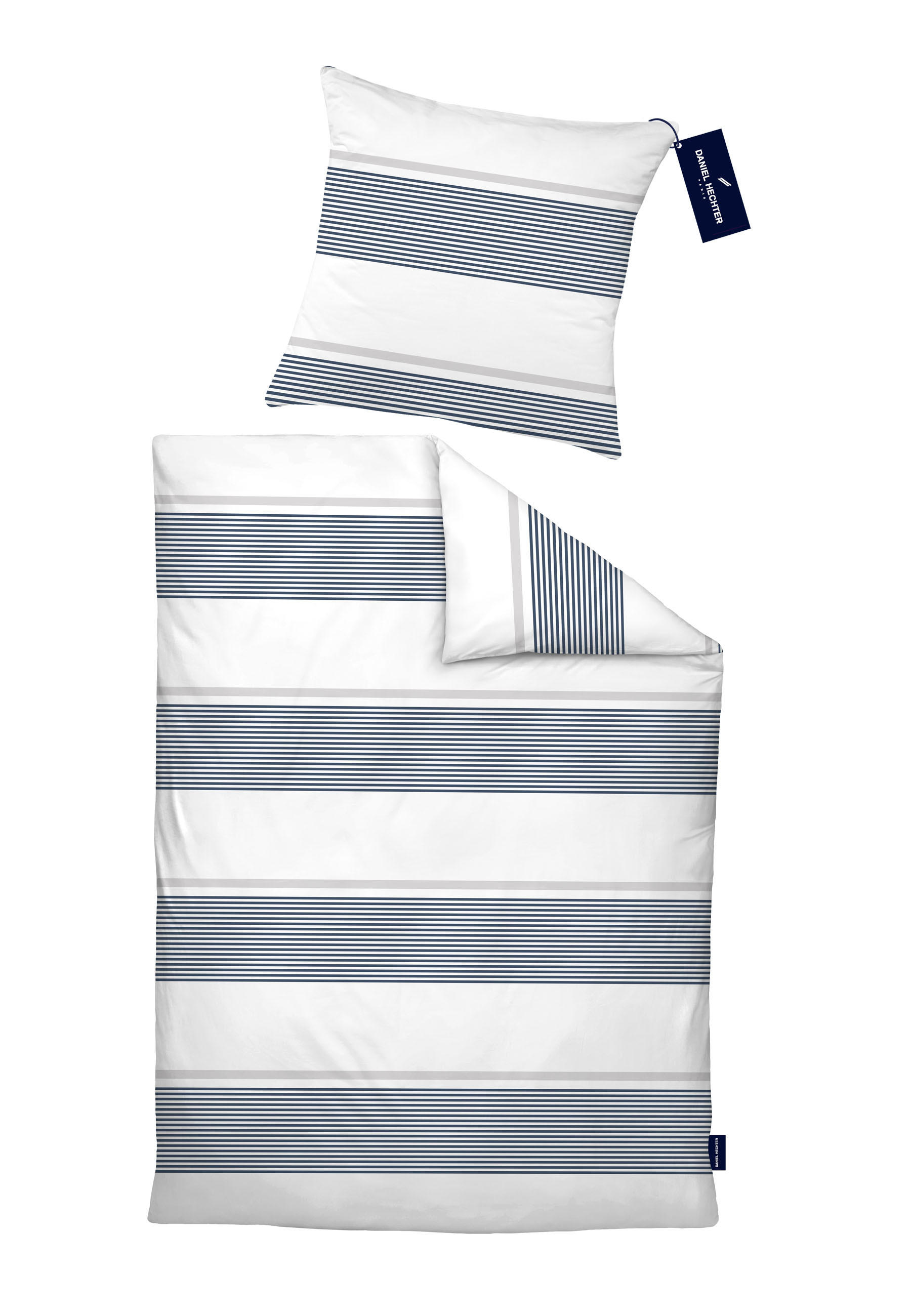 BETTWÄSCHE-GARNITUR Renforcé Querstreifen marine, 155x220 cm + 80x80 cm - Dunkelblau, Textil (155/220cm) - Daniel Hechter