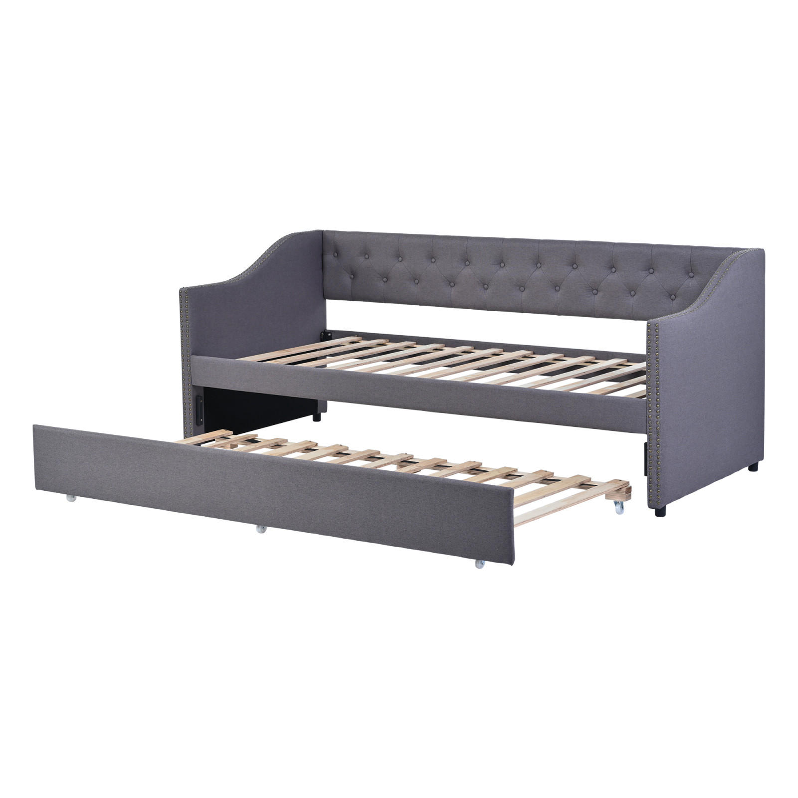 POLSTERBETT 90x200 cm, Grau, Tagesbett, Schlafsofa, mit 2 Schubladen - Grau, Textil/Metall (90/200cm)