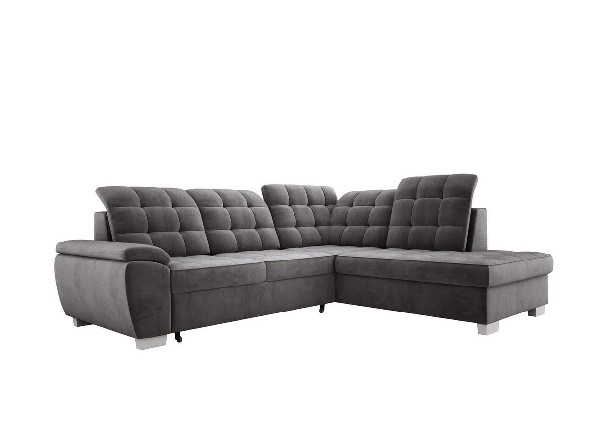 ECKSOFA LOTTA SALVADOR Bettkasten verstellbare Kopfstützen hochwertige Verarbeitung lose Rückenkissen freistehend RECHTS 258x212x106 cm Dark grey - Dunkelgrau, Holz/Textil (258/212cm) - DomoHome