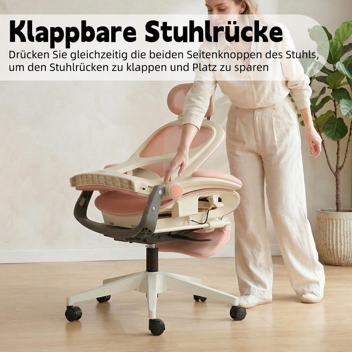 DREHSTUHL DE-40937 mit klappbarer Rückenlehne und 3D-Kopfstütze Rosa - Pink, Metall (62/129/48.5cm) - ComfortXL