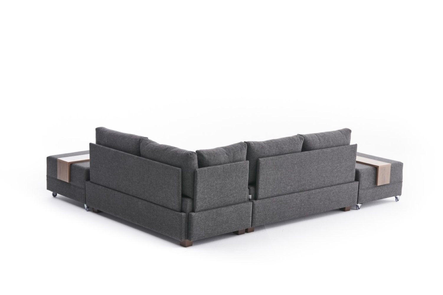 ECKSOFA mit rollbarer Schlaffunktion - Anthrazit/Walnussfarben, Holz/Textil (210/280cm) - myHomelando