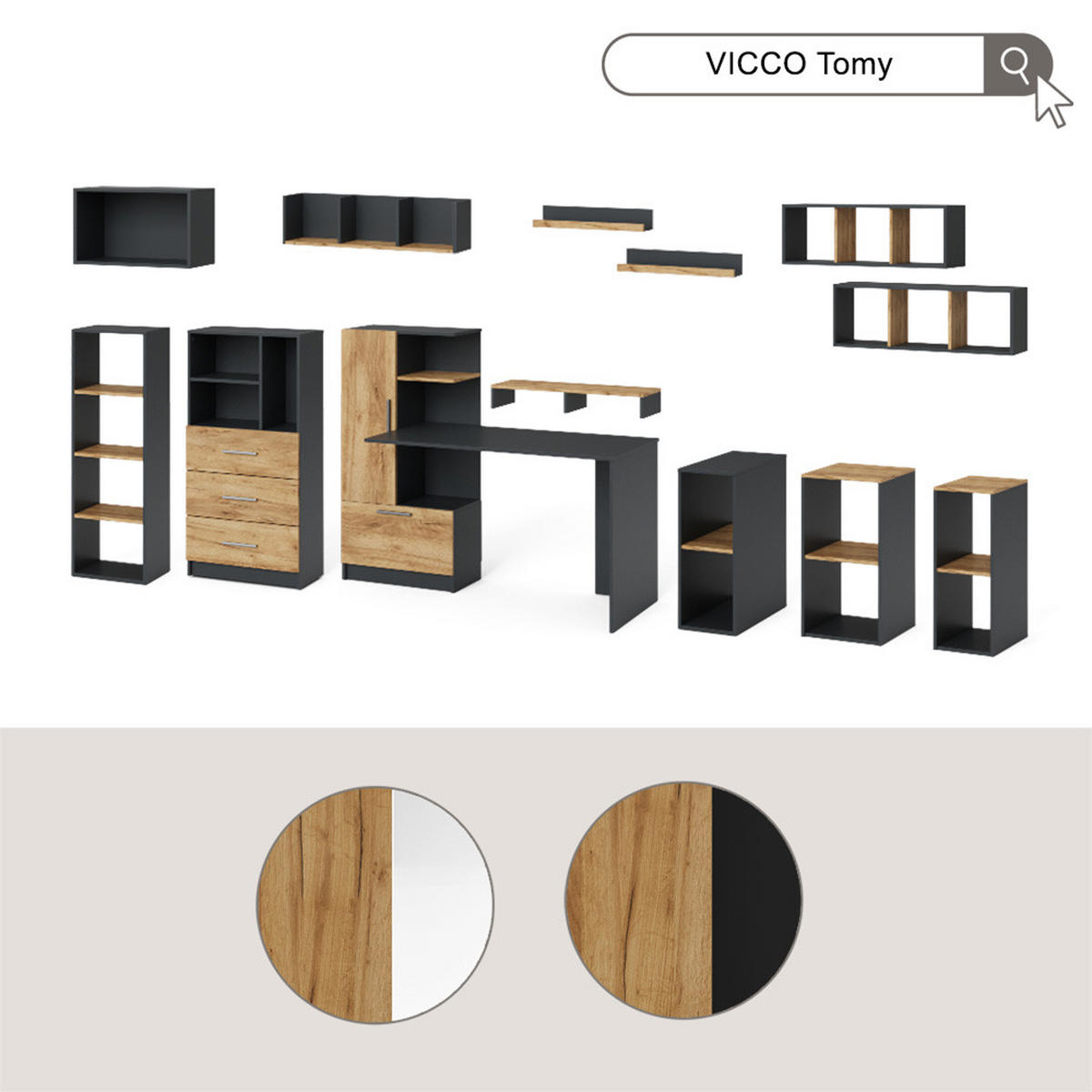 UNIVERSALSCHRANK Tomy, Weiß/Goldkraft Eiche, 60 x 120 cm mit 3 Schubladen - Honigeiche/Weiß, Holzwerkstoff (60/120/31.6cm) - Vicco