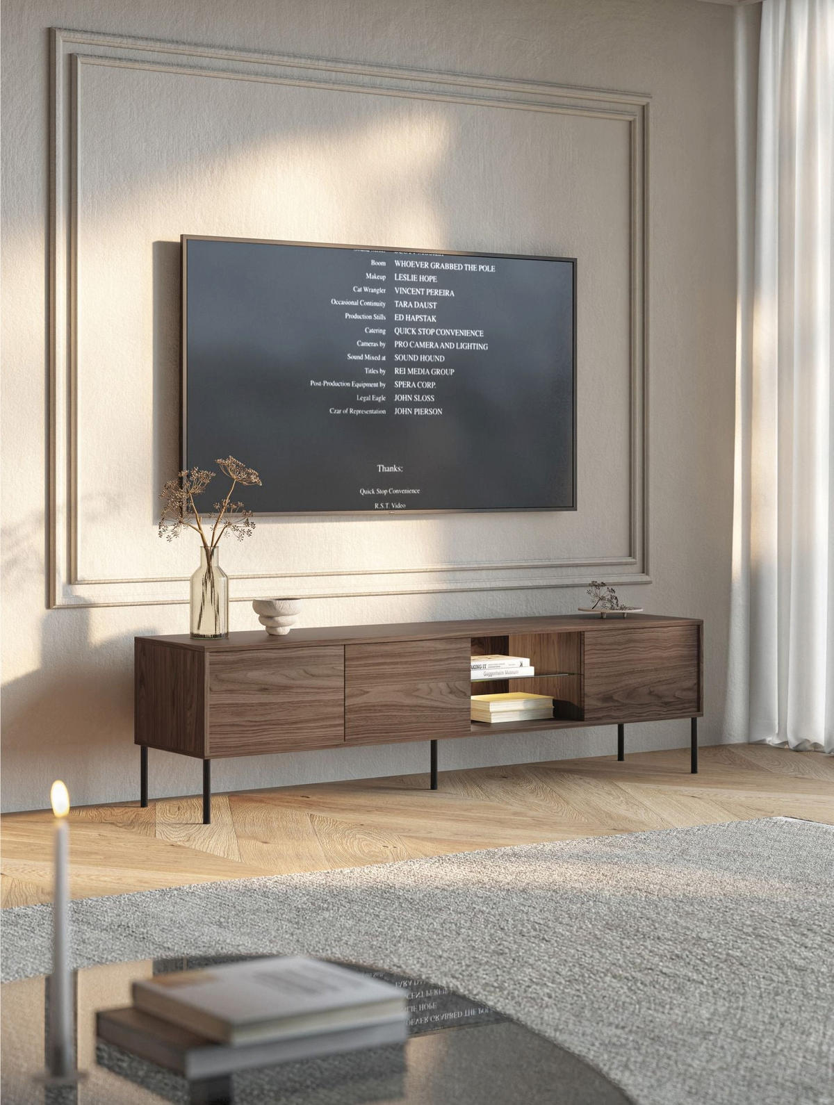 TV-SCHRANK Modity Holzoptik Nussbaum 175/47/31 cm - Dunkelbraun/Schwarz, Holzwerkstoff/Metall (175/47.5/31.2cm) - Selsey