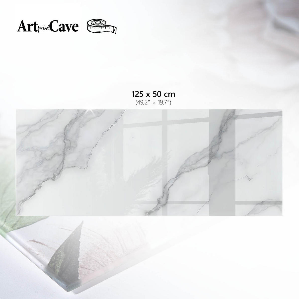 TISCHPLATTE 125x50 cm – Marmormuster - Schwarz, Glas (125/50/0.4cm) - Wallfluent