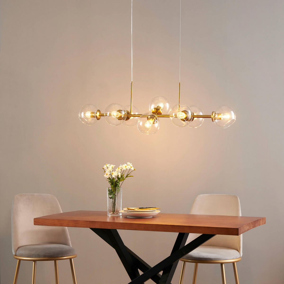 HÄNGELEUCHTE Carlotta, Gold / Messing, 112cm - Goldfarben, Glas (112/35/31cm) - KOSILUM