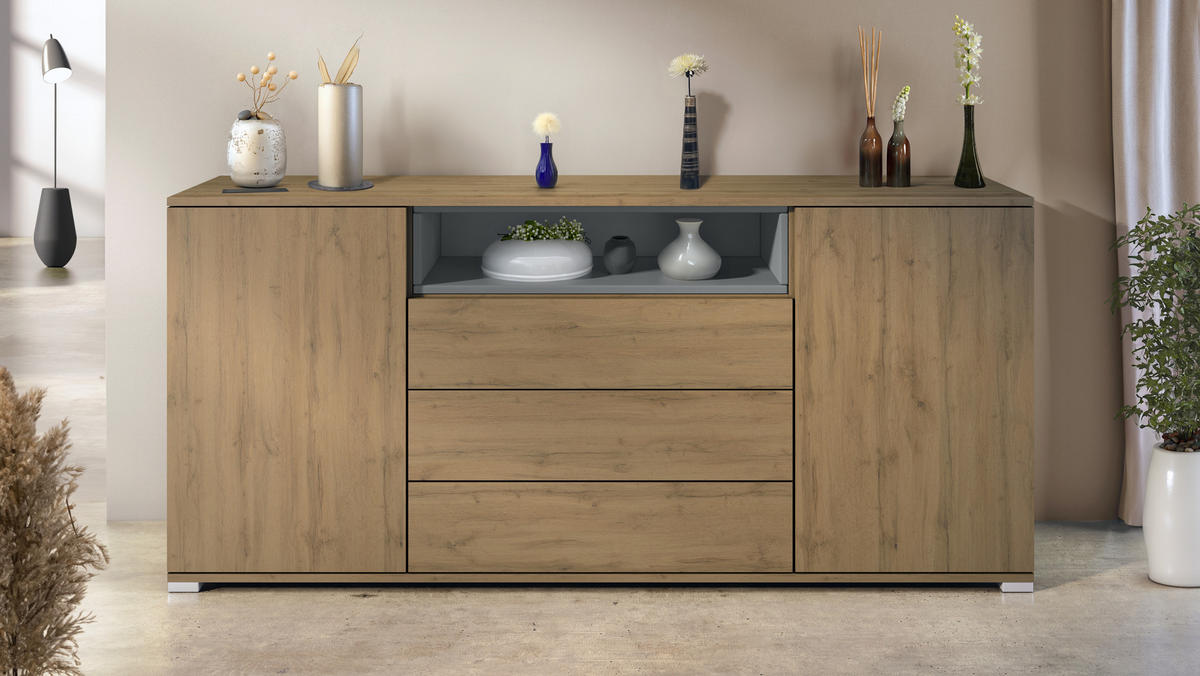 SIDEBOARD Skadu Graphit Seidenmatt - Graphitfarben, Holzwerkstoff (166.5/75.5/35cm) - Vladon